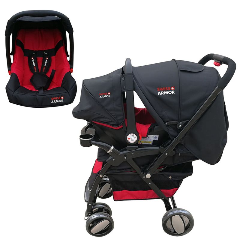 Coche-SWISS-ARMOR-con-babysilla-rojo-0