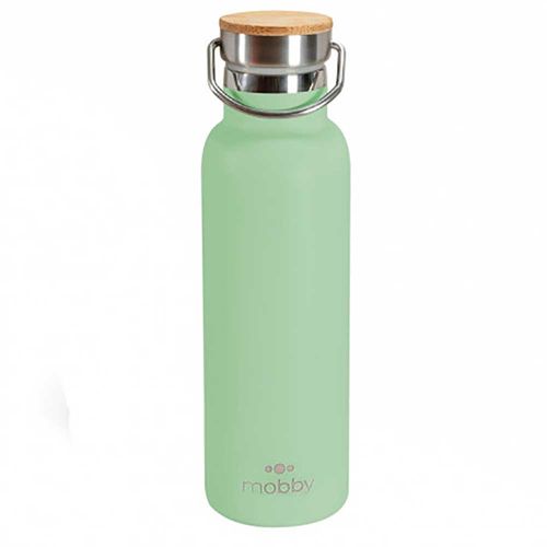 Botella acero inoxidable 450ml de pared verde tapa bamboo MOBBY