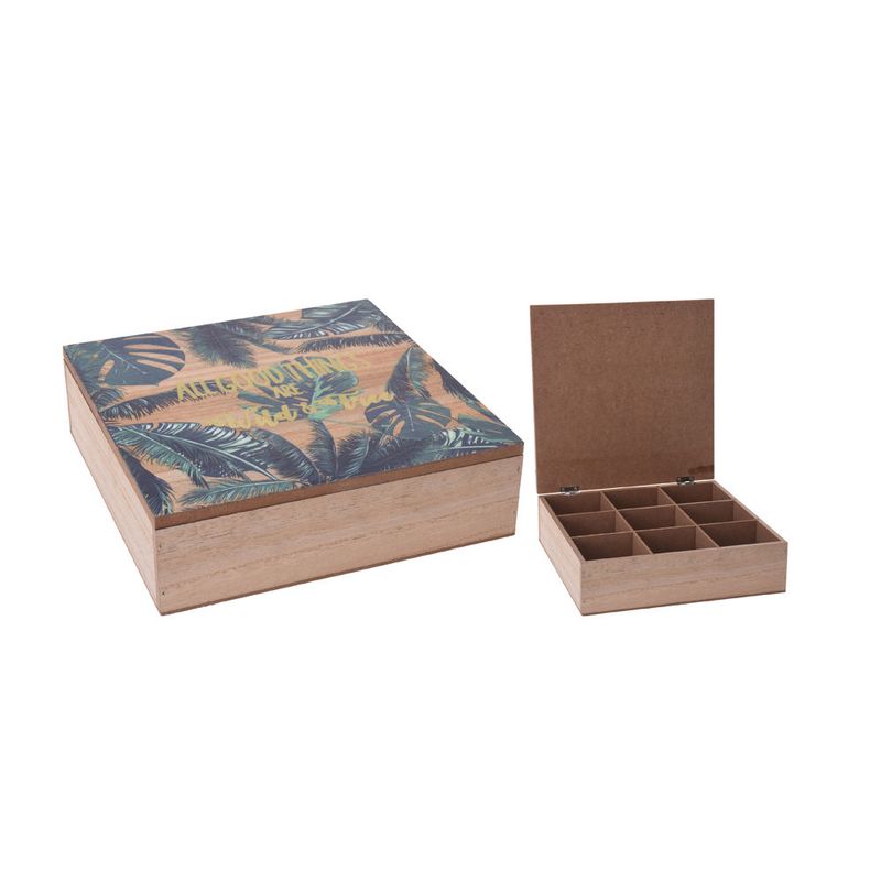 WRINGKIT Caja De Almacenamiento Organizadora De Bolsitas De Té, Caja De Soporte De Té De Madera, 9 Compartimentos Para Tés Con Tapa Tallada Floral Para Varios Paquetes De Especias, Decoración Del