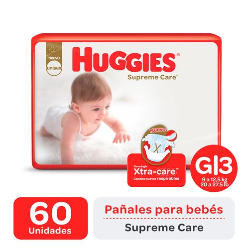 Pañal HUGGIES supreme ahorro G unisex 60 un.