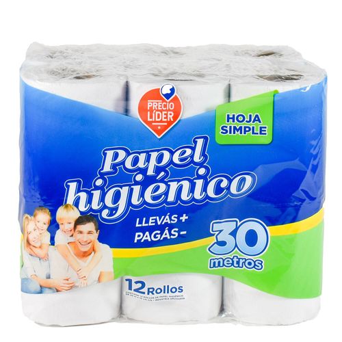 Papel higiénico LÍDER hoja simple 30 mt x 12 un.