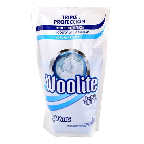 Detergente líquido WOOLITE extra blanco doy pack 450 ml