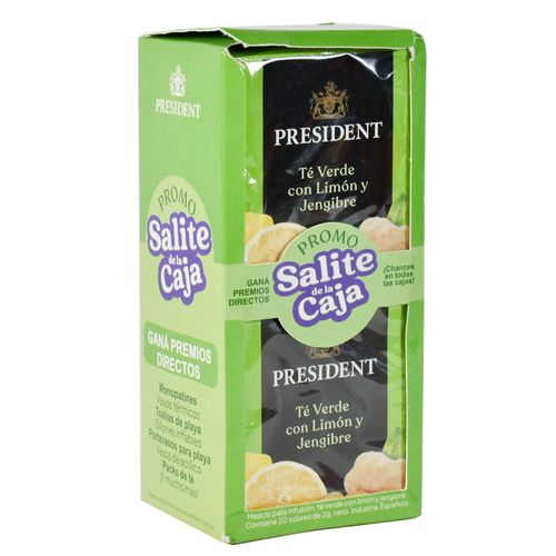 Promo x 2 Té PRESIDENT Verde Jengibre y Limón 20 sobres