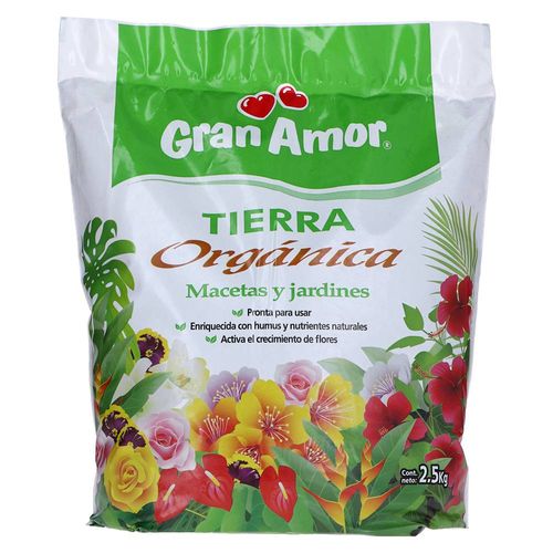 Tierra orgánica GRAN AMOR macetas y jardines 2.5 kg