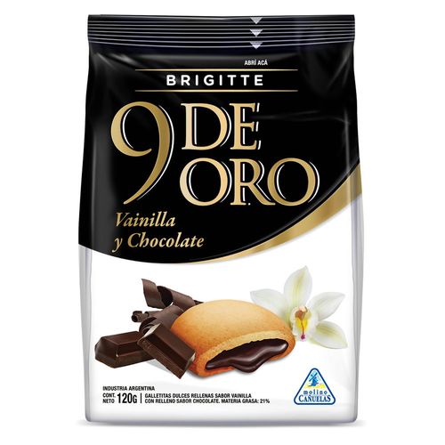 Galletitas 9 DE ORO brigitte vainilla chocolate 120 g