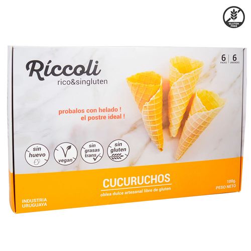 Cucuruchos RICCOLI  sin gluten 6 unid 100 g