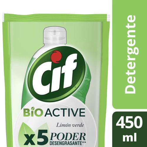 Detergente CIF Active Gel enjuague fácil limón verde 450 ml