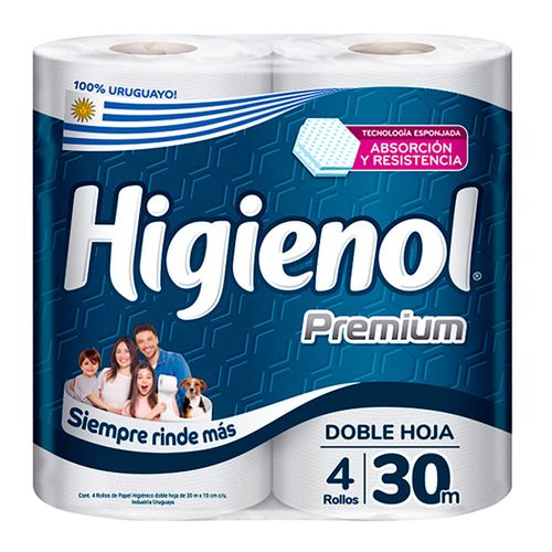 Papel higiénico HIGIENOL premiun doble Hoja 30 m 4 un.