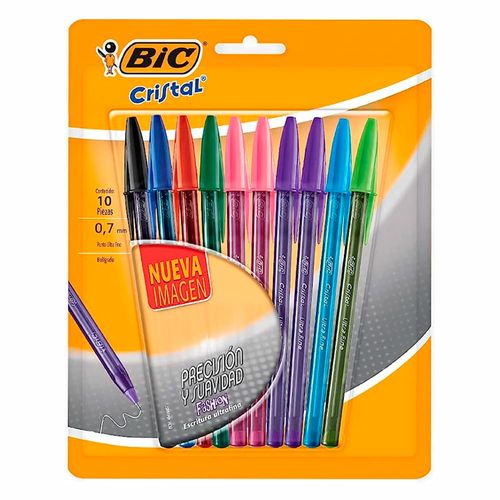 Bolígrafo BIC cristal punta 0.7 mm surtido 10 unidades