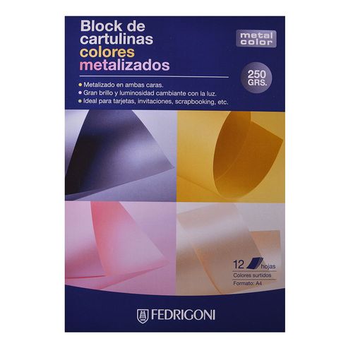 Block cartulina 12 hojas A4 metalizadas 250 g