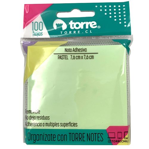 Notas adhesivas TORRE verde pastel 76x76 mm 100h