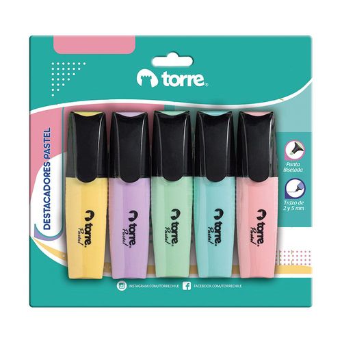 Resaltador TORRE pastel 5 colores