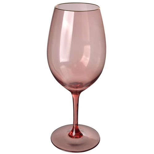 Copa de vino de acrílico 566 ml rosa borde dorado