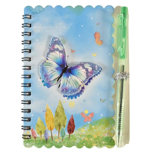 Libreta con lapicera 14x10 cm 30 hojas diseño Mariposa