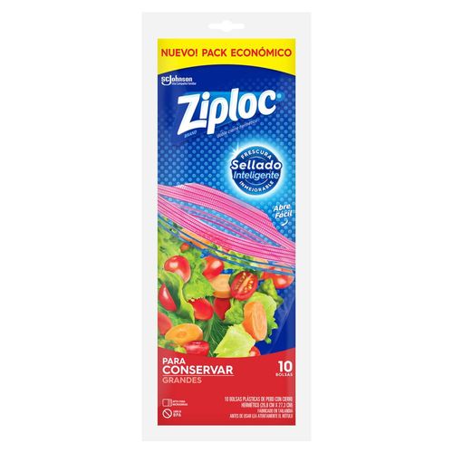 Bolsa ZIPLOC doble cierre grandes x 10 un. 26.8x27.3cm