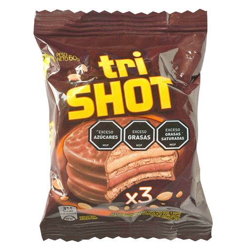 Alfajor TRI SHOT chocolate, leche y maní 60g