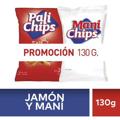 Pack PALI CHIPS jamón 70 g + maní sin piel 60 g