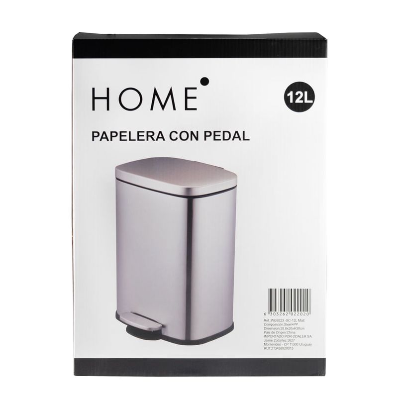 Papelera-con-pedal-12-L-rectangular-HOME-28x26xh38-cm-Acero-Inoxidable-0