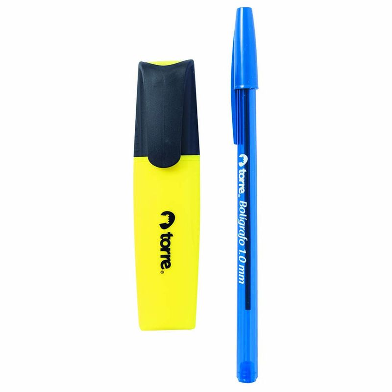 Boligrafo-azul-destacador-amarillo-TORRE-1