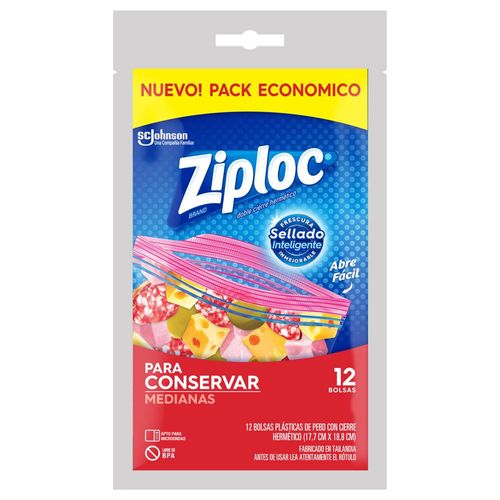 Bolsa ZIPLOC doble cierre medianas x 12 un. 24x14x9cm