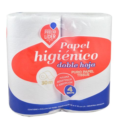 Papel higiénico PRECIO LÍDER doble hoja 30 mt x 4 un.