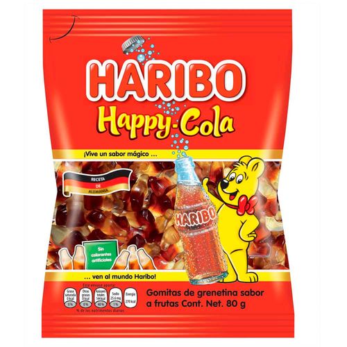 Goma gelatina HARIBO happy cola 80 g