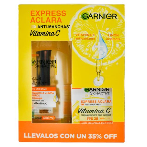 Pack GARNIER Express aclara crema Fps30 + Agua Micelar