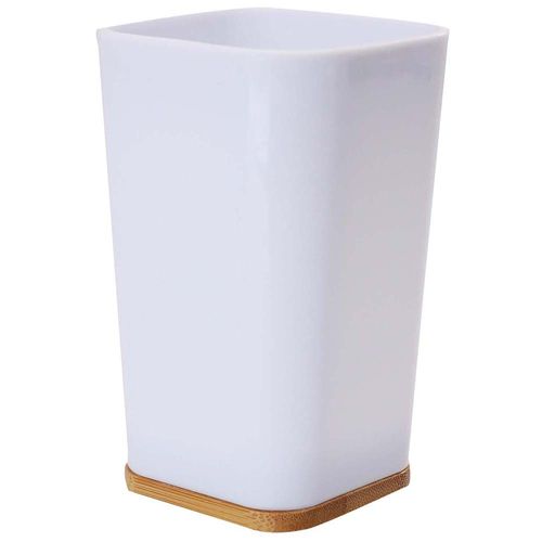 Vaso baño en plástico blanco y bambú