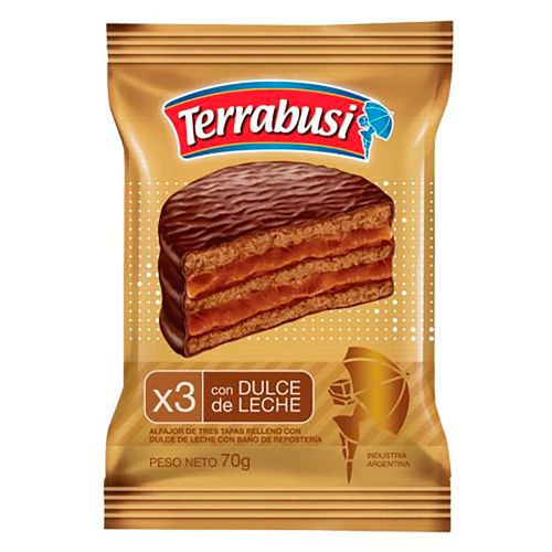 Alfajor triple TERRABUSI con dulce de leche 70 g