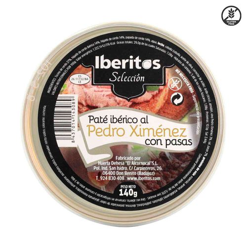 Paté ibérico PEDRO XIMENEZ Iberitos sin gluten 140 g