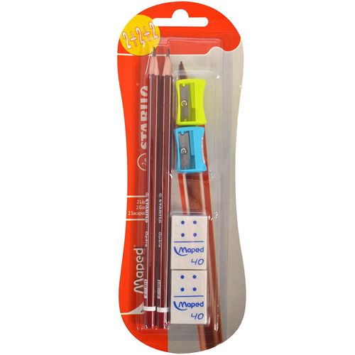 Set STABILO-MAPED 2 lápices + 2 gomas + 2 sacapuntas