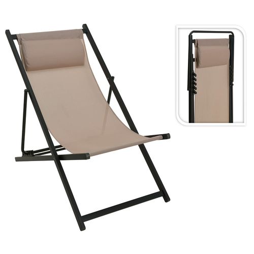 Silla plegable alta acero y textilina beige 97x92x61 cm