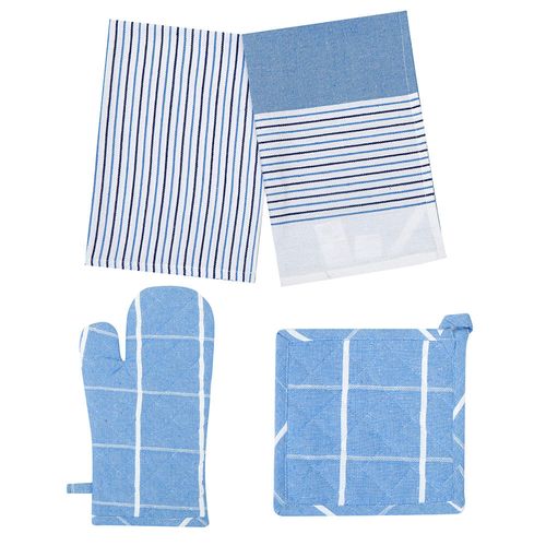 Set Cocina Manopla + Agarradera+ 2 Repasadores Azul