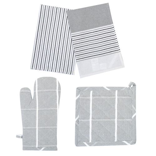 Set Cocina Manopla + Agarradera+ 2 Repasadores Gris