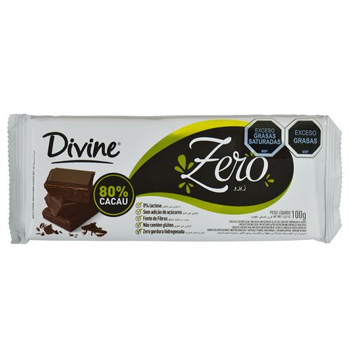 Chocolate DIVINE zero semi amargo 80% cacao 100 g