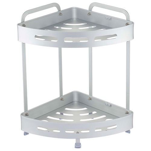 Rack esquinero para baño 2 pisos en aluminio negro