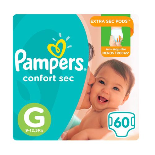 Pañal Pampers confort sec forte bag G 60 un.