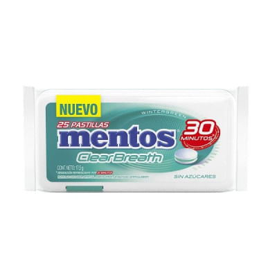 Pastillas MENTOS clear breath wintergreen 25 un.