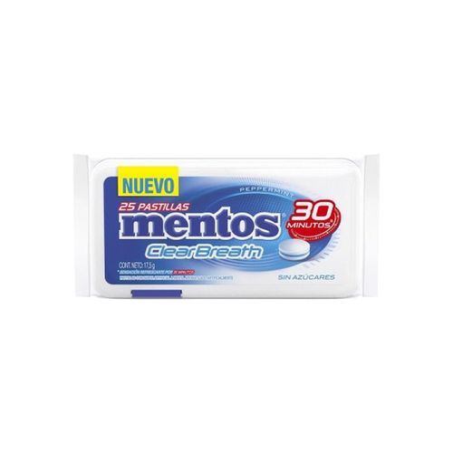 Pastillas MENTOS clear breath peppermint 25 un.