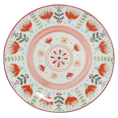 Plato 192 cm floral verde y rojo