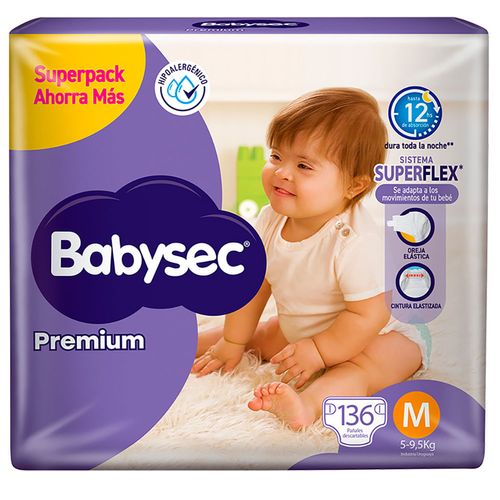 Pañal Babysec premium súper jumbo M 144 un.