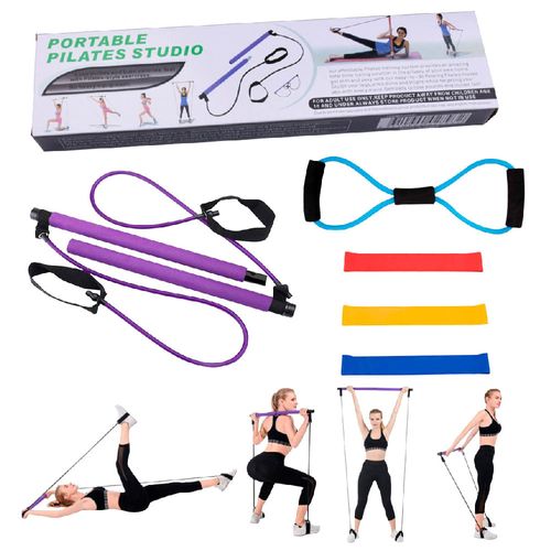 Set Pilates Barra Bandas Elásticas 5 Piezas
