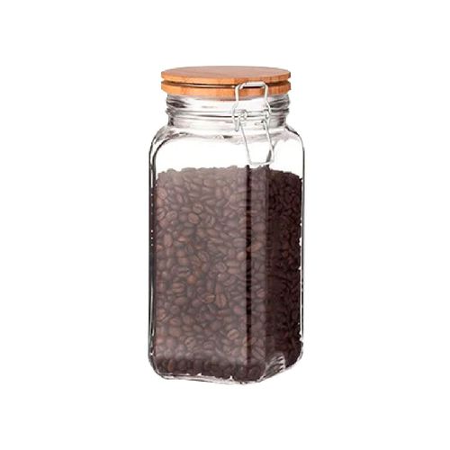 Frasco de vidrío cuadrado con tapa en bambú 1200 ml