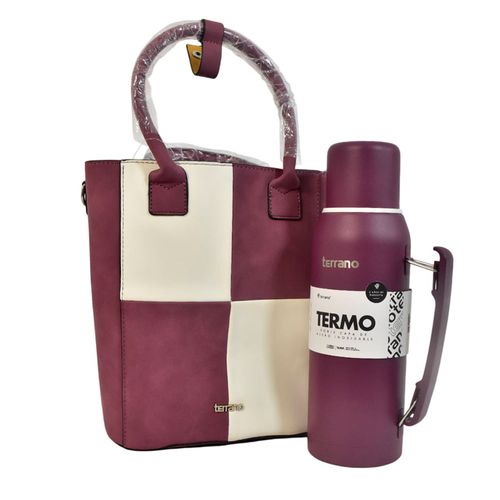 Kit Matera de Mano Damera + Termo 1 L Premiun Bordó