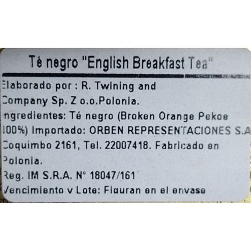 Té TWININGS English Breakfast 20 un.