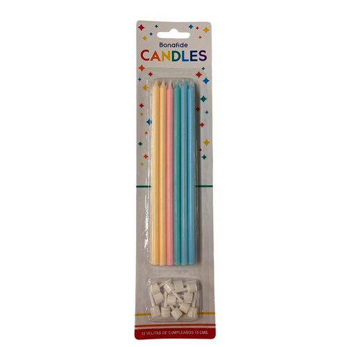 Set de velas color pastel surtidos 12 un. con soporte