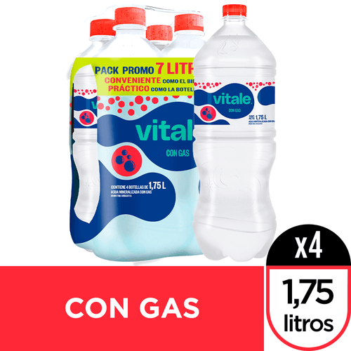 Pack agua VITALE con gas 1.75 L 4 un.