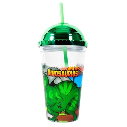 Vaso Doble Pared Cromo Color Dinosaurios 450 ml