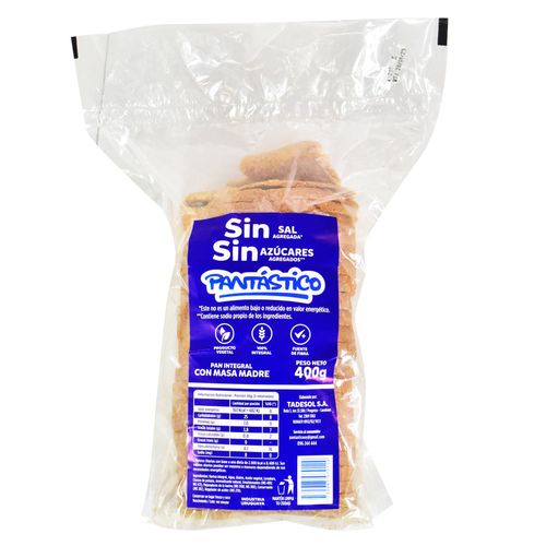 Pan Integral PANTASTICO Sin Sal 400 g