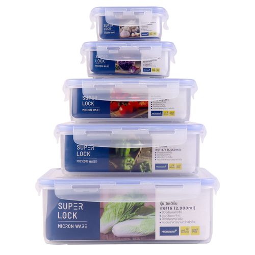 Set 5 Contenedores Súper Lock 2,9 L 1,45 L 890 ml 350